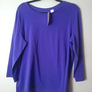 NWT Chicos Purple Three Quarter Sleeve True Color Cotton Tee - 3 (XL/16)